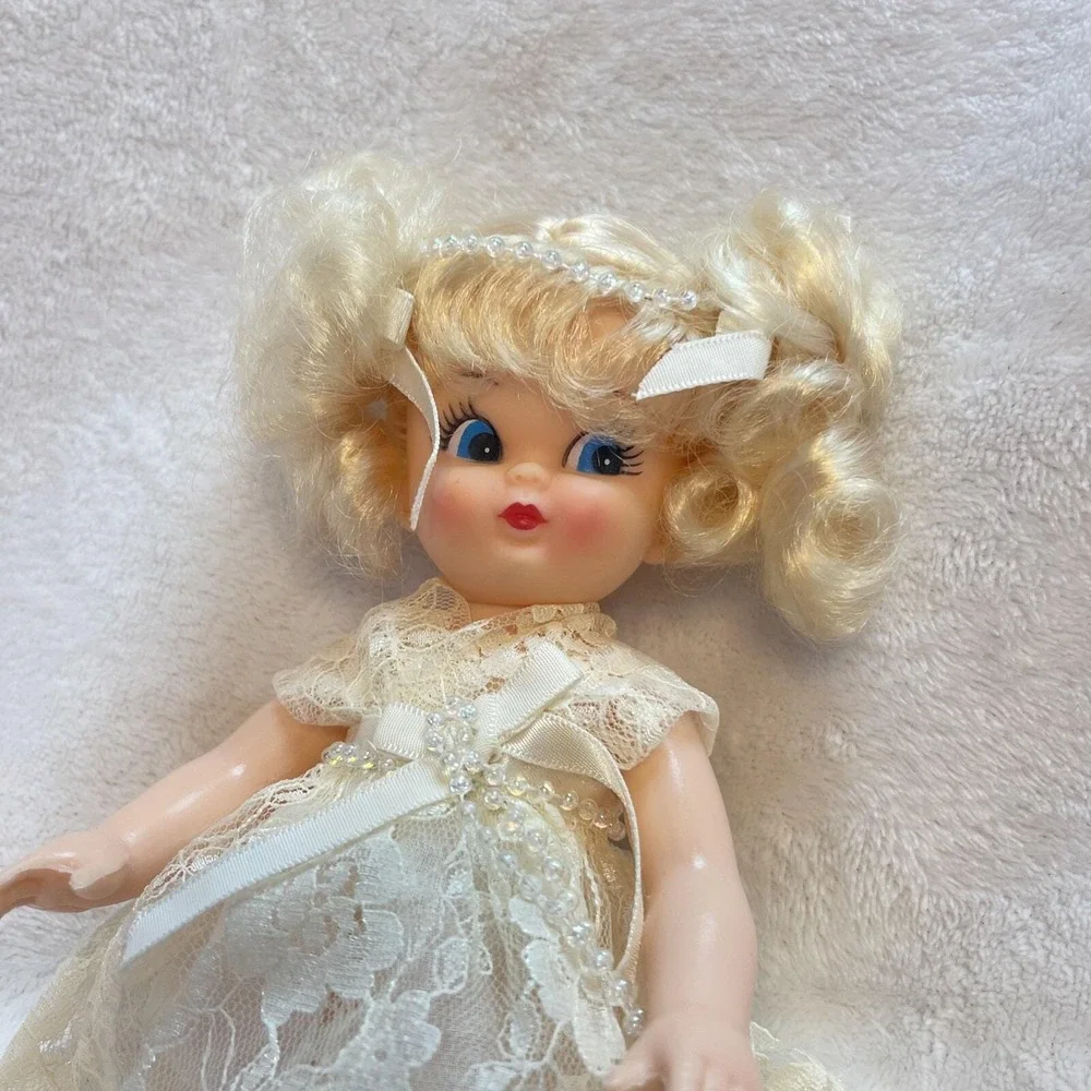 Vintage Christmas Tree Topper Blonde‎ Hair Lace Beaded Crown Rubber Plastic